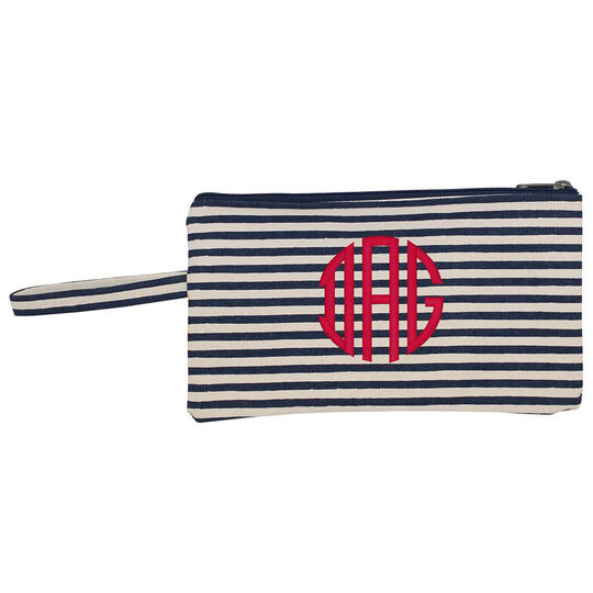 Personalized Navy Stripes Canvas Clutch Bag
